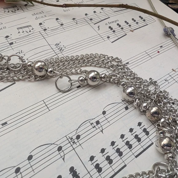 Long Silvertone Multi-Strand Beaded Necklace - Women's Jewelry - Picture 11 of 12